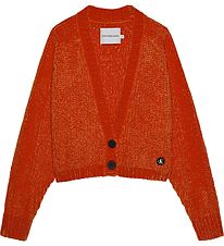 Calvin Klein Cardigan - Velvet - Chenille - Cropped - Coral Oran