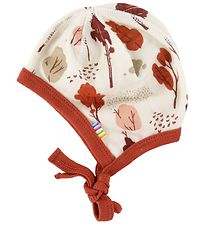 Joha Bonnet de Bb - Laine/Bambou - Blanc/Rouge av. Arbres