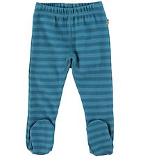 Joha Leggings w. Foot - Wool - Blue Striped