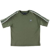 Emporio Armani T-Shirt - Armygrn m. Logo-Streifen