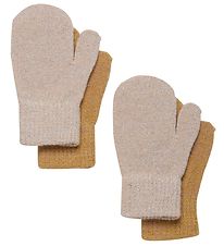 CeLaVi Fäustlinge - Wolle/Nylon - 2er-Pack - Beigegold m. Glitze