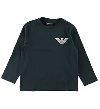 Emporio Armani Blouse - Dark Green/White w. Logo