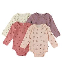 Pippi Baby Bodysuits L/æ - 4-Pack - Dusty Rose