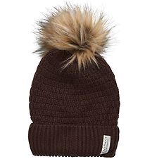 En Fant Muts - Wol/Acryl - 2-lag - Koffieboon m. Pom-Pom