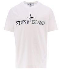 Stone Island T-Shirt - Blanc av. Logo