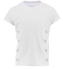 EA7 T-Shirt - Blanc av. Logos argents