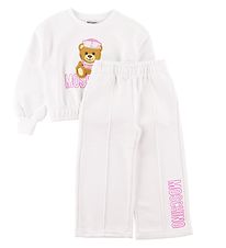 Moschino Sweatset - Vit/Rosa m. Tryck/Paljetter