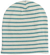 Racing Kids Beanie - 2-layer - Striped - Turquoise Stone/Eggshel