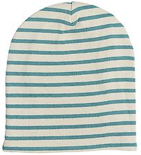 Racing Kids Beanie - 2-layer - Striped - Turquoise Stone/Eggshel