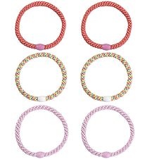 Kknekki Elastic Hair Bands - 6-Pack - Slim - Pastel Glitter/Ligh