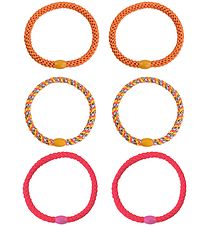 Kknekki Elastic Hair Bands - 6-Pack - Slim - Pink/Orange