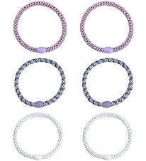 Kknekki Elastic Hair Bands - 6-Pack - Slim - White/Purple/Blue