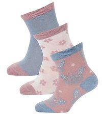 Melton Socks - 3-Pack - All Pink w. Butterflies