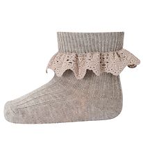 MP Socks w. Lace - Lisa - Light Brown Melange