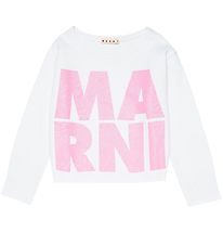 Marni Sweatshirt - Cropped - Wei/Pink m. Glitzer