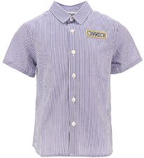 Moschino Shirt s/s - Blue/White Striped w. Logo