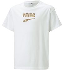 Puma T-Shirt - Downtown-Logo - Wei m. Braunes Logo
