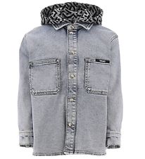 Versace Jeansjacke m. Kapuze - Blue Medium+ m. Grau Meliert/Schw