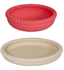 OYOY Plate & Bowl - Silicone - Mellow - Vanilla/Cherry Red