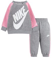 Nike Sweatset - Sweatshirt/Joggingbroek - Dark Grey Heather/Roze