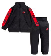 Nike Íþróttagalli - Cardigan/Buxur - Svart M. Rautt