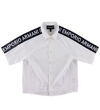 Emporio Armani Hemd k/ä - Weiß/Navy m. Logo-Streifen