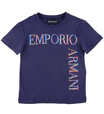 Emporio Armani Stuttermabolur - Blu Mora M. Prentað
