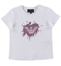 Emporio Armani Stuttermabolur - Hvítur M. Bleikt/Rhinestone