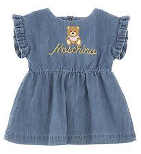 Moschino Jurk - Denim - Blauw m. Logo/Goud