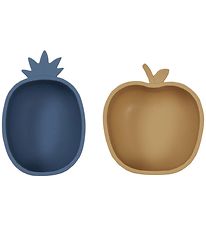 OYOY Snack bowls - 2-Pack - Silicone - Pineapple & Apple - Blue/