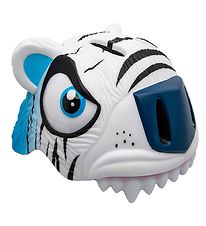 Crazy Safety Bicycle Helmet w. Light - Tiger - White