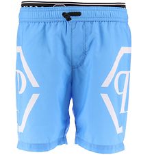 Philipp Plein Shorts de Bain - Bleu av. Blanc