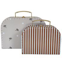 OYOY Cardboard Suitcase - 2 pcs - Elephant & Stripes - Pale Blue