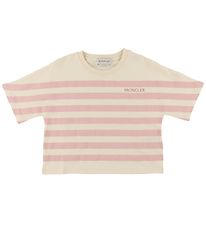 Moncler T-shirt - Cropped - Pink/Cream Striped