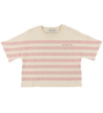 Moncler T-shirt - Cropped - Pink/Cream Striped