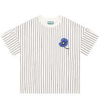 Kenzo T-shirt - Exclusive Edition - Cream/Black Striped w. Flowe