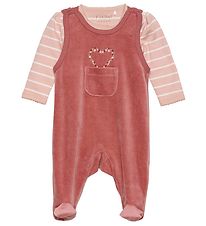 Fixoni Romper m. Voetjes m. Romper l/s - Fluweel - Verwelkt Rose