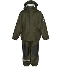 Mikk-Line Rainwear w. Suspenders - PU - Recycled - Forest Night