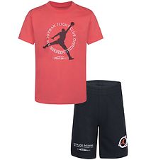 Jordan Shorts Set - Sweatshorts/T-Shirt - Zwart/Coral