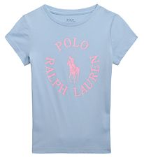 Polo Ralph Lauren T-Shirt - Langhout - Lichtblauw m. Roze