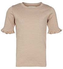 Sofie Schnoor Girls T-shirt - Striped w. Glitter - Camel