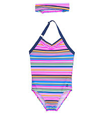 Color Kids Swimsuit w. Headband - Azure Blue