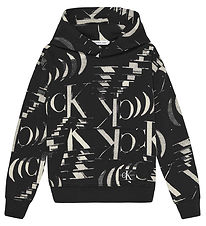 Calvin Klein Kapuzenpullover - Glitched-Monogramm - Schwarz