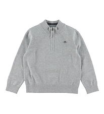 GANT Pusero - Shield - Neulottu - Puolivetoketju - Grey Melange