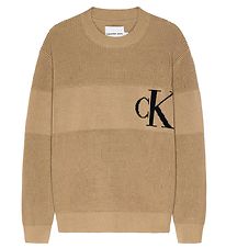 Calvin Klein Blouse - Gebreid - Intarsia Borstmonogram - Travert