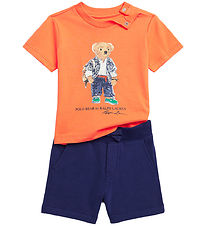 Polo Ralph Lauren T-Shirt/Sweatshorts - Oranje/Navy m. Knuffel