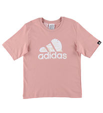 adidas Performance T-Shirt - Rose/Blanc av. Feuilles