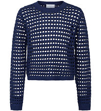 Grunt Blouse - Cropped - Knitted - Pontinha - Dark Blue w. Point