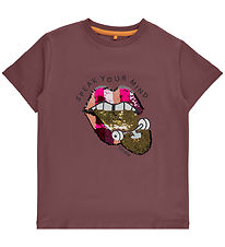 The New T-Shirt - TnHiba - Rose Brown m. Mund/Pailletten