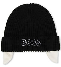 BOSS Bonnet av. Polaire - Acrylique/Laine - Noir av. Blanc